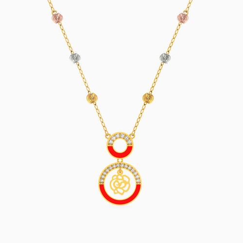 LGN366 - Circle Cubic Zirconia & Enamel Coated Necklace in 18K Gold - 313051800142601-1.jpg