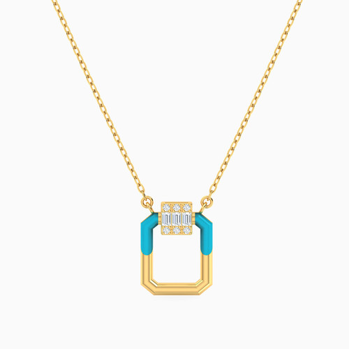 LIN1016 - Square Cubic Zirconia & Enamel Coated Necklace in 14K Gold - 102051800672401-1.jpg