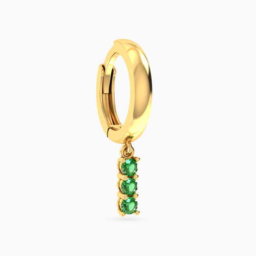 MLE386 - Round Shaped Green Stones Hoop Earring in 14K Gold - 1 Piece - 101031800242001-1.jpg