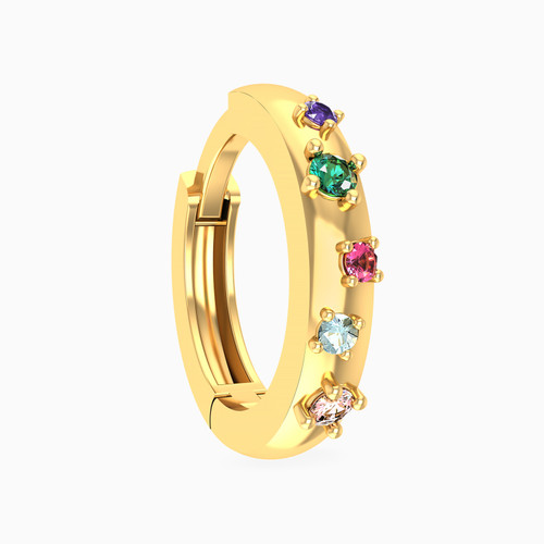 MLE384 - Round Shaped Colored Stones Hoop Earring in 14K Gold - 1 Piece - 101031800392001-1.jpg