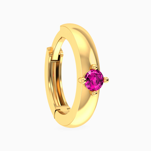 MLE376 - Round Shaped Rose Stone Hoop Earring in 14K Gold - 1 Piece - 101031800222002-1.jpg
