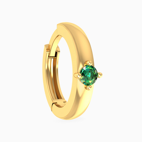 MLE375 - Round Shaped Green Stones Hoop Earring in 14K Gold - 1 Piece - 101031800222001-1.jpg