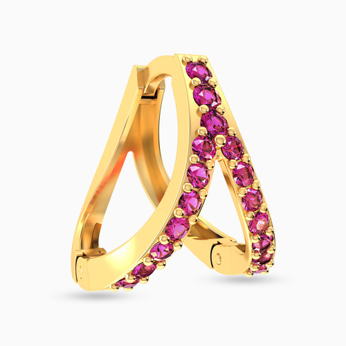 MLE373 - Inverted Y Shaped Rose Stone Hoop Earring in 14K Gold - 1 Piece - 101031800312001-1.jpg