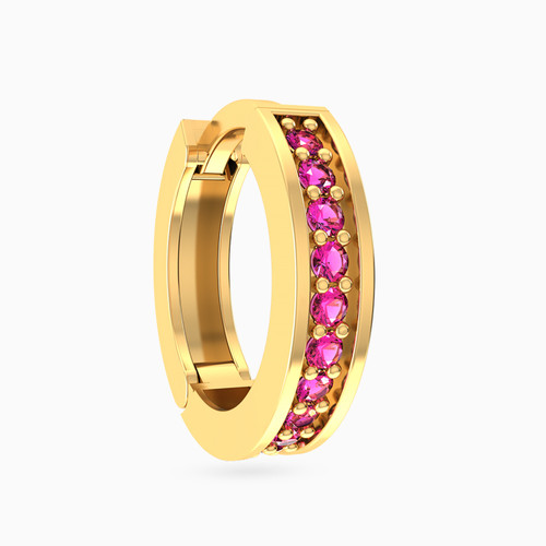 MLE370 - Round Shaped Rose Stone Hoop Earring in 14K Gold - 1 Piece - 101031800292001-1.jpg