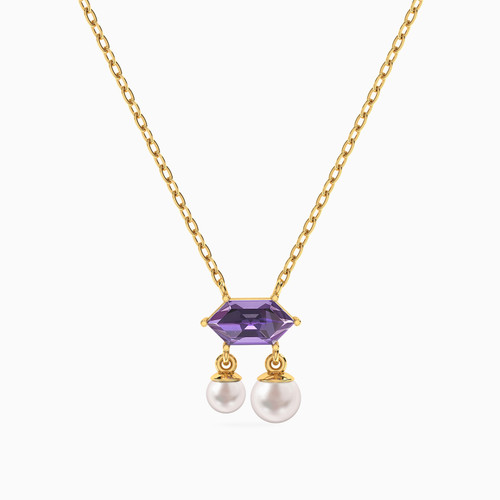 LIN1050 - Baguette Pearl & Purple Stone Necklace in 14K Gold - 102051801162401-1.jpg