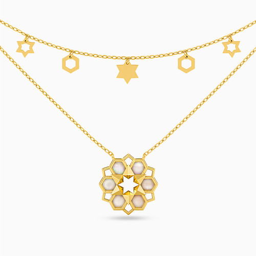 LIN1062 - Flower Enamel Coated Layered Necklace in 18K Gold - 112050301132451-1.jpg