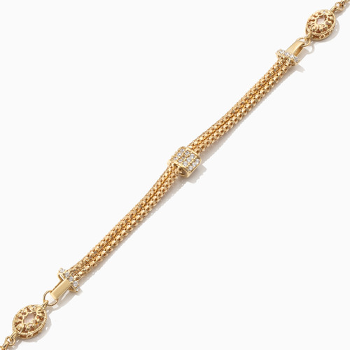LGB374 - Textured Cubic Zirconia Chain Bracelet in 18K Gold - 113105700262201-2.jpg