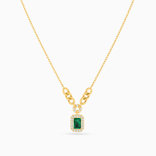LIN1077 - Rectangle Green Stones Necklace in 14K Gold - 102051800952401-4.jpg