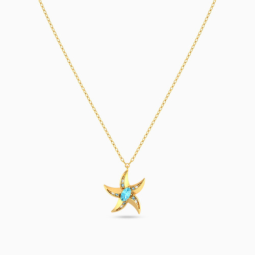 LIN1070 - Star Colored Stones Necklace in 14K Gold - 102051800972401-4.jpg