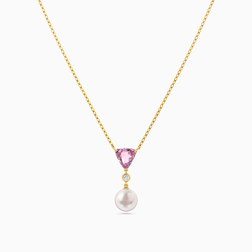 LIN1067 - Triangle Pearl & Colored Stones Necklace in 14K Gold - 102051801022401-4.jpg