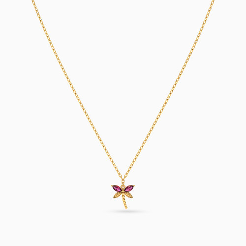 LIN1085 - Dragonfly Rose Stone Necklace in 14K Gold - 102051801282401-4.jpg