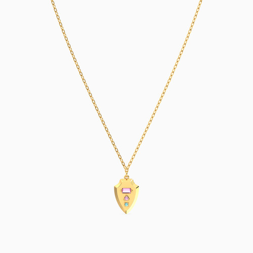 MLN1462 - Shield Colored Stones Necklace In 14K Gold - 101051800542401-4.jpg