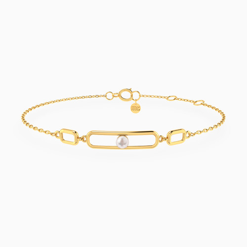 MLB662 - Rectangluar Link Pearl Chain Bracelet In 18K Gold - 111101800052181-1.jpg