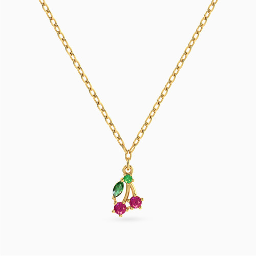 MLN1510 - Kids Cherry Colored Stones Necklace in 14K Gold - 101051800912321-1.jpg