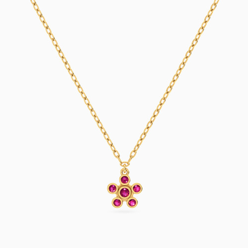 MLN1507 - Kids Flower Red Stone Necklace in 14K Gold - 101051800902321-1.jpg