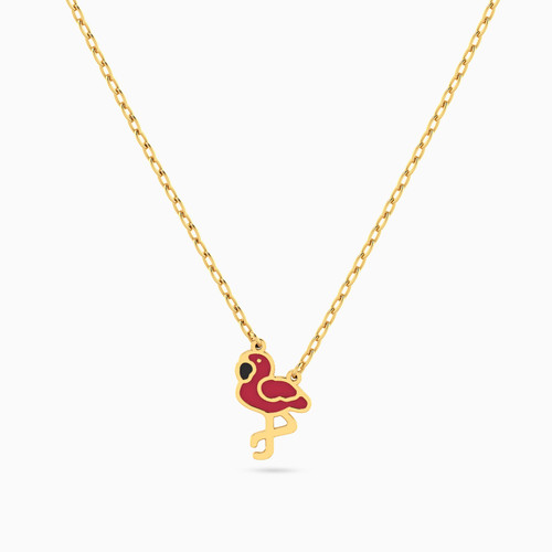 MLN1499 - Kids Flamingo Enamel Coated Necklace in 14K Gold - 101051400622251-1.jpg