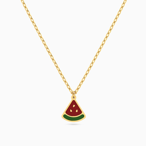 MLN1488 - Kids Waterrmelon Enamel Coated Necklace in 14K Gold - 101051400552251-1.jpg
