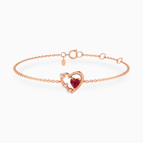 LDB565 - Heart Red Stone & Diamonds Chain Bracelet in 18K Gold - 144361101543181-1.jpg
