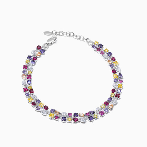 WB228 - Chain Bracelet Colored Stones In Silver - 167101800021201-1.jpg