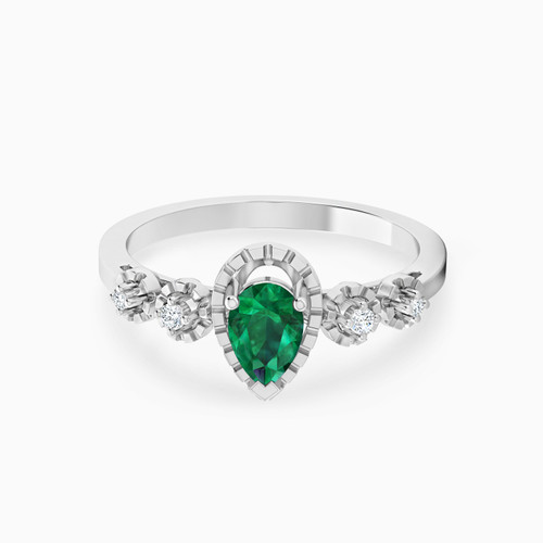 LDR372 - Pear Diamond & Green Stones Ring in 18K Gold - 144100302771141-1.jpg