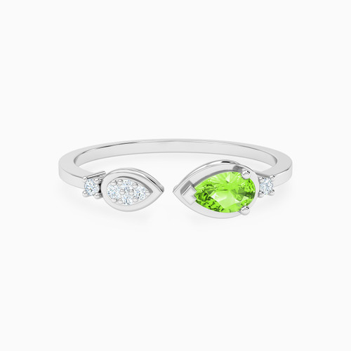 LDR781 - Pear Diamond & Green Stones Two Headed Ring in 18K Gold - 144100305651151-1.jpg