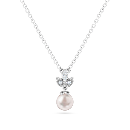 LDN2265 - Leaves Diamond & Pearl Necklace In 18K Gold - 144500308741451-1.png