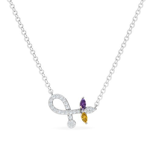 LDN2255 - Horizontal Leaves Colored Stones & Diamond Necklace In 18K Gold - 144500308681451-1.png