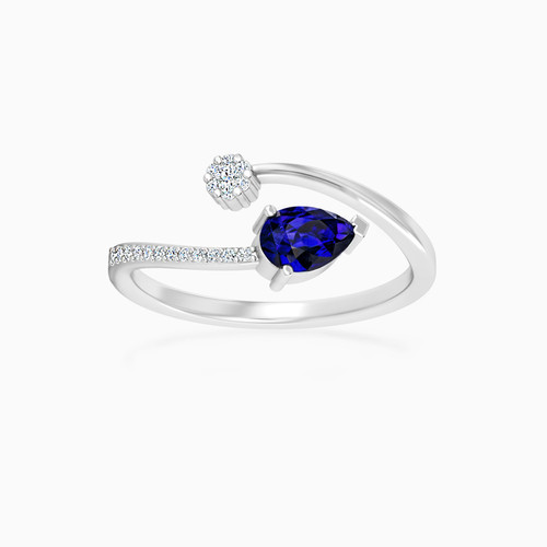 LDR379 - Pear Diamond & Blue Stone Two Headed Ring in 18K Gold - 144100301651141-1.jpg