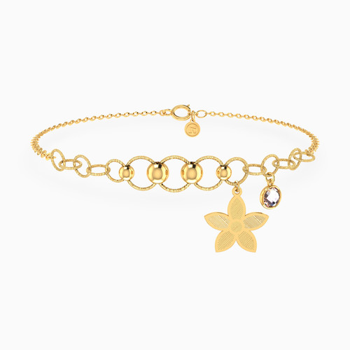 LGB744 - Interlocking Circles Rose Stone Chain Bracelet In 18K Gold - 113100201012201-1.jpg