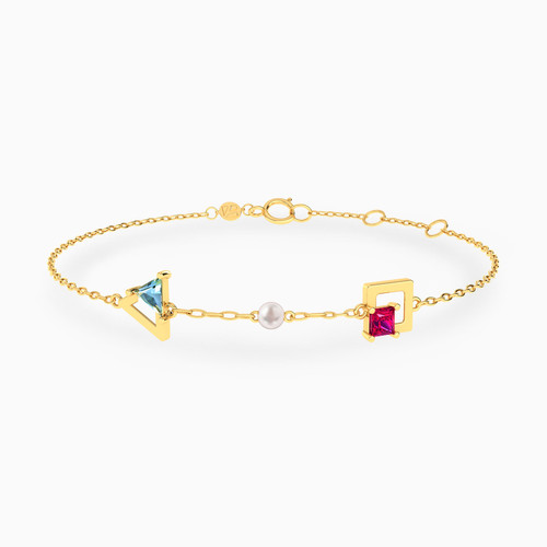 LIB304 - Square & Triangle Colored Stone & Pearl Chain Bracelet in 14K Gold - 102101800282181-1.jpg