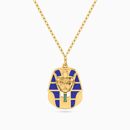 LIN1217 - Pharaoh's Headdress Enamel Coated & Green Stone Necklace in 14K Gold - 102051802152401-1.jpg