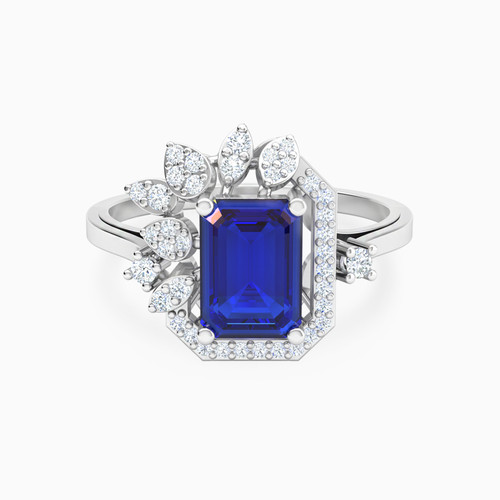 LDR3668 - Rectangle & Leaves Blue Stone & Diamond Ring in 18K Gold - 144101100341141-1.jpg