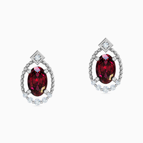 LDE894 - Oval Red Stone & Diamond Stud Earrings in 18K Gold - 144202200161001-1.jpg