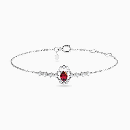 LDB701 - Lozenge Frames & Oval Red Stone & Diamond Chain Bracelet in 18K Gold - 144362200161181-1.jpg