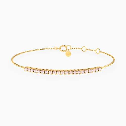 MLB802 - Row of Soft Pink Stones Chain Bracelet In 14K Gold - 101101100532181-1.jpg