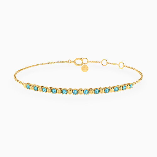 MLB799 - Beaded Row & Aqua Blue Stones Chain Bracelet In 14K Gold - 101101100472181-1.jpg