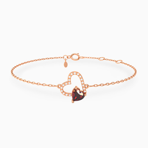 LDB766 - Halo Heart Red Stone Diamond Chain Bracelet in 18K Gold - 144361102033181-1.jpg