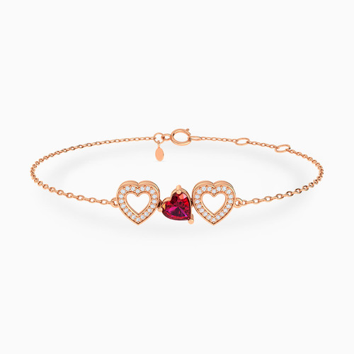 LDB765 - Two Haloes Heart Red Stone Diamond Chain Bracelet in 18K Gold - 144361102083181-1.jpg
