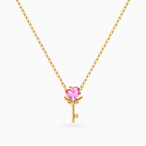 MLN1920 - Heart Key Pink Stone Necklace in 14K Gold - 101050300372401-1.jpg