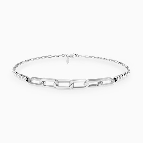 WB297 - Paperclip Links & Beads Chain Bracelet in Silver - 167101300111200-1.jpg