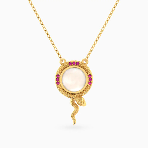 LIN1284 - Serpent & Circular Frame Colored Stones Necklace in 14K Gold - 102050300042401-1.webp