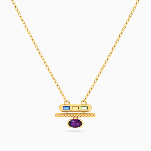 LIN1289 - Twisted Bar Colored Stones Necklace in 14k Gold - 102051100612401-1.webp