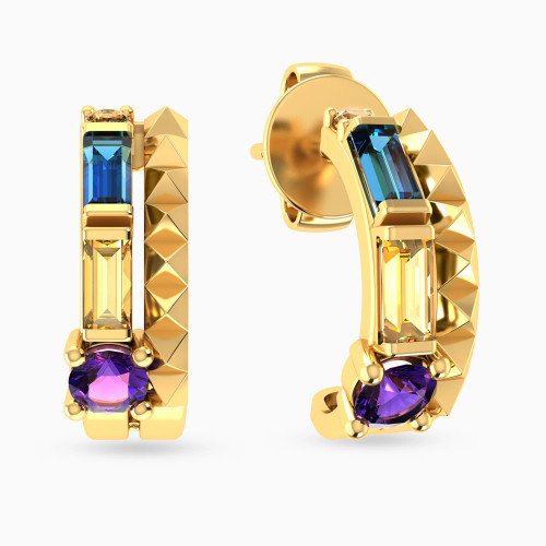 LIE191 - Open Curve Colored Stones Hoop Earrings in 14k Gold - 102031100202001-1.webp
