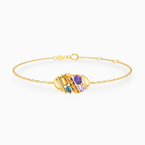 LIB323 - Oval Layered Rows Colored Stones Chain Bracelet in 14k Gold - 102101100122181-1.webp