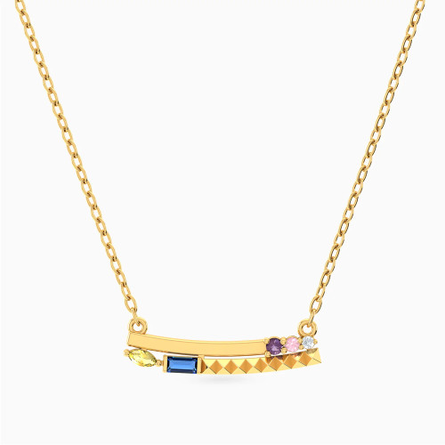 LIN1293 - Curved Bar Colored Stones Necklace in 18K Gold - 112051103272401-1.webp