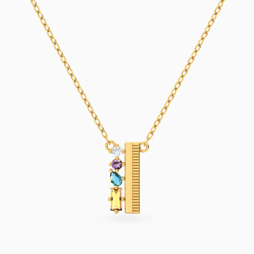 LIN1292 - Vertical Bar Colored Stones Necklace in 18K Gold - 112051103262401-1.webp