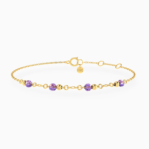 MLB917 - Spaced Beads Purple Stones Chain Bracelet in 14K Gold - 101100200272181-1.webp