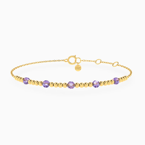 MLB916 - Beads & Purple Stones Chain Bracelet in 14K Gold - 101100200372181-1.webp