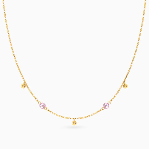 MLN2081 - Beads Pink Stones Chain Necklace in 14K Gold - 101050200152401-1.webp