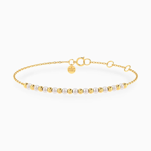 MLB924 - Beads & Pearl Chain Bracelet in 14K Gold - 101100200402181-1.webp